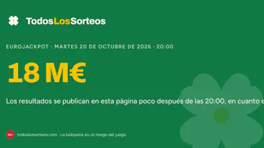 Eurojackpot de hoy, martes 20 de octubre de 2026: bote de 18 M€, sorteo a las 20:00
